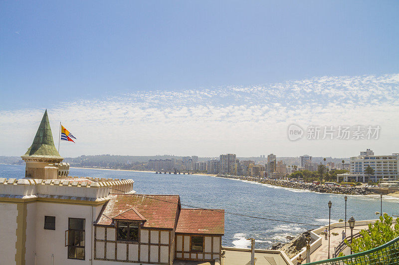 Viña Vina del Mar, Reñaca和conon全景鸟瞰图